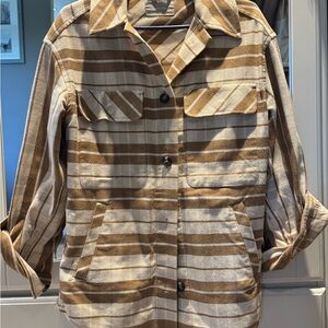 Everlane Brown and Cream Striped Jacket